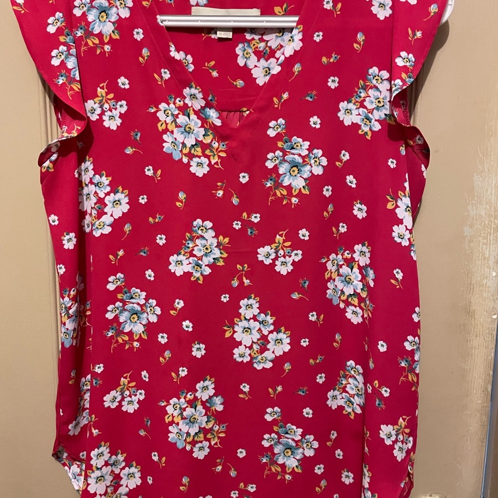 LOFT Red Floral Blouse